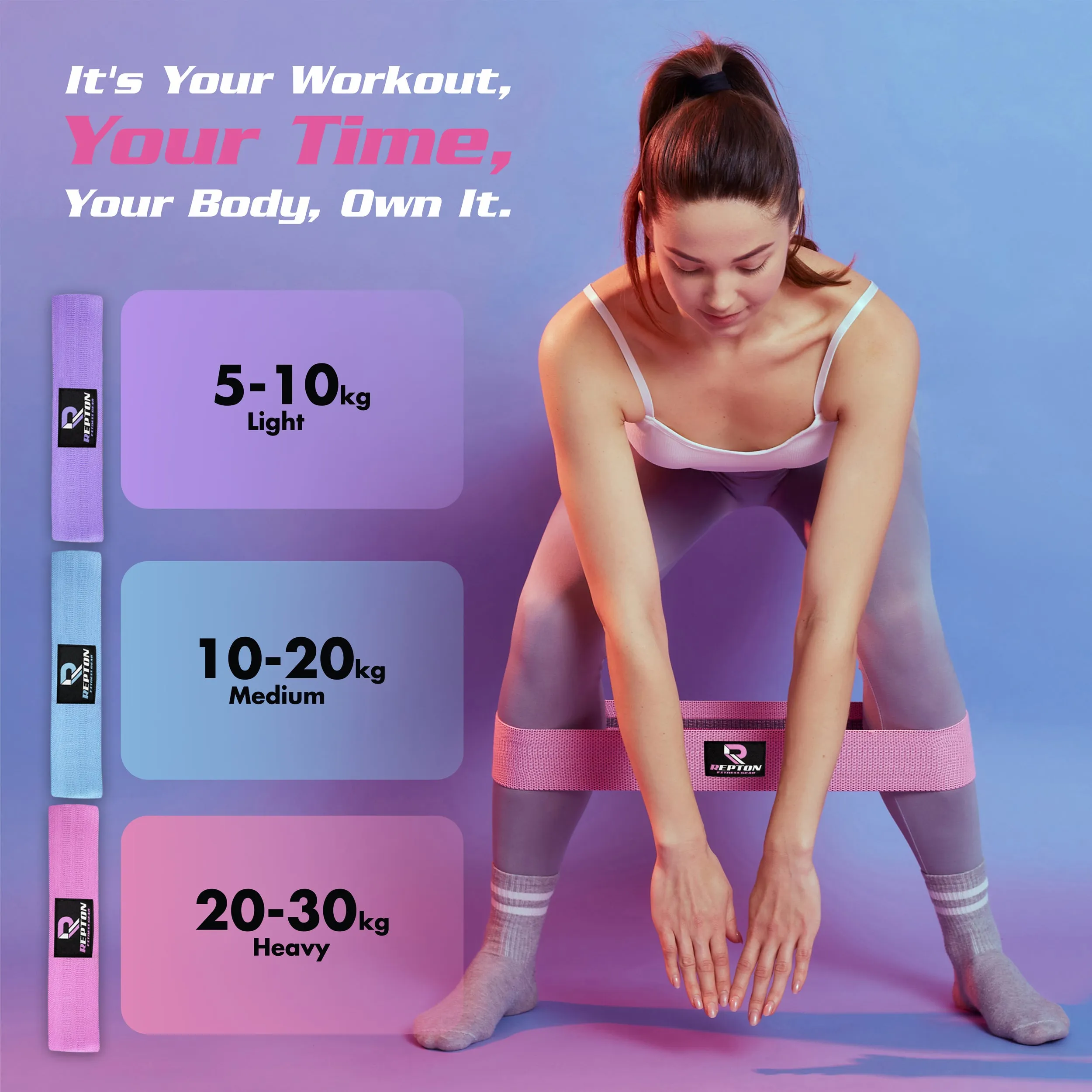 Set Of 3 Resistance Bands HIP CIRCLE Glute Leg Squat Exercise Strength Booty Band NonSlip