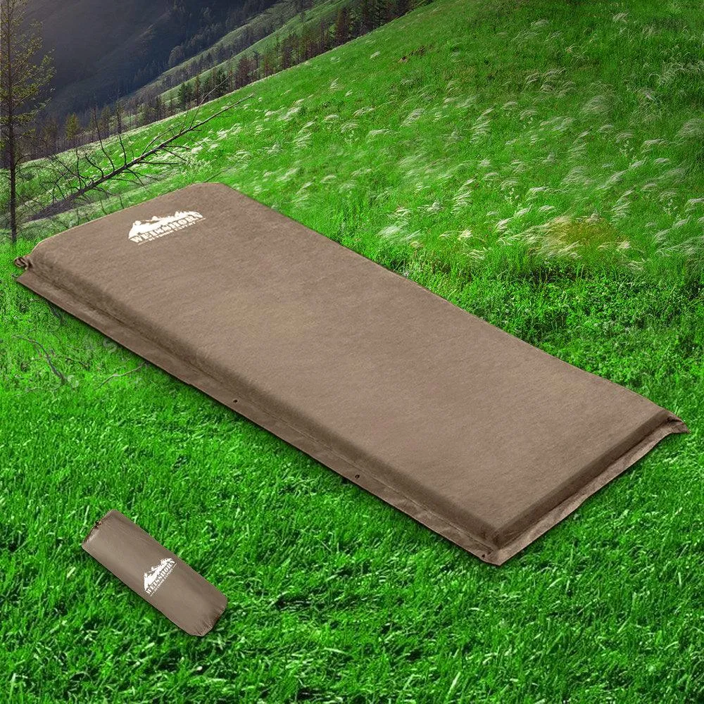 Single Size Self Inflating Mattress Mat Joinable 10CM Thick  Coffee