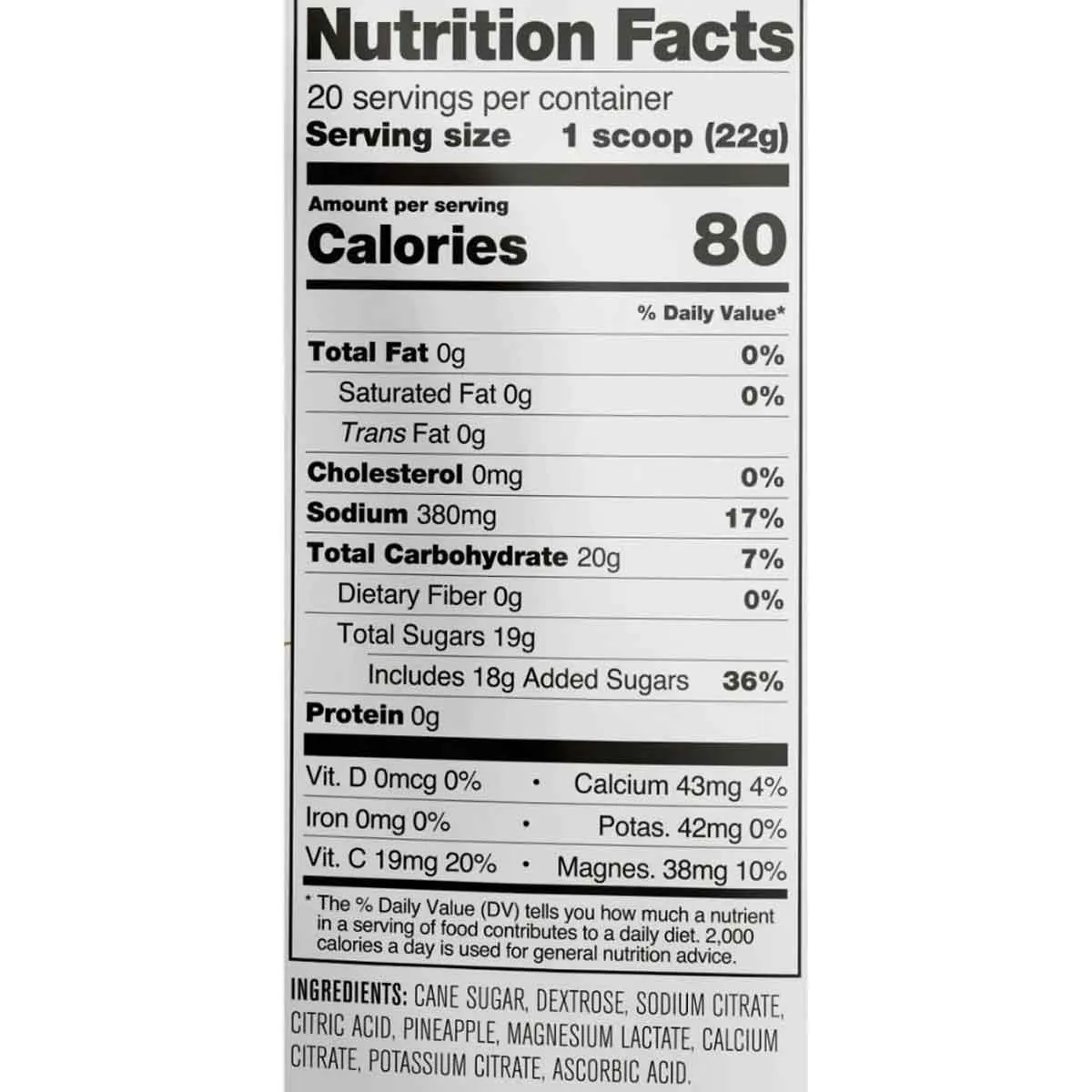 Sport Hydration Drink Mix, Pineapple, 20-Serving Resealable Pouch