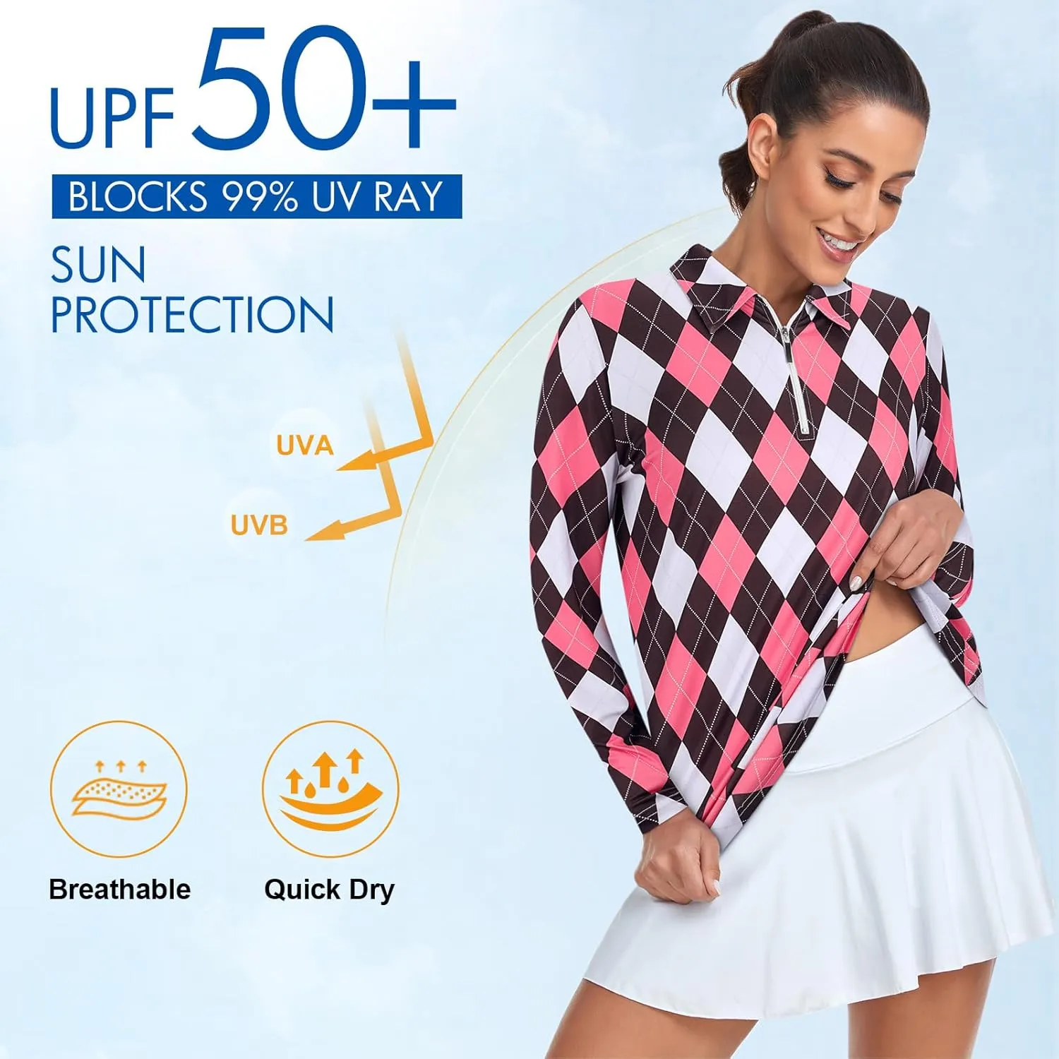 Tanst Sky Women's Golf Shirt UPF 50  Long Sleeve Quarter Zip Pullover Athletic Hiking Workout Tops
