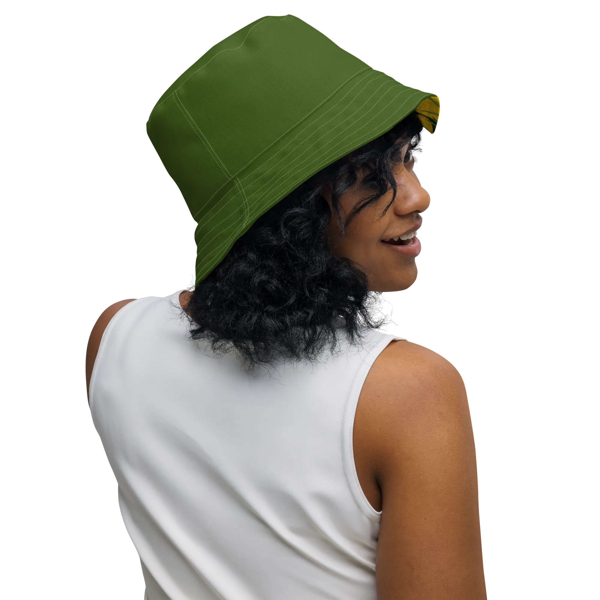 The FLOWER LOVE Collection - "Butterfly Beauty" Design Premium Reversible Bucket Hat - Dark Green Inside - Beach Hat, Gifts for Her