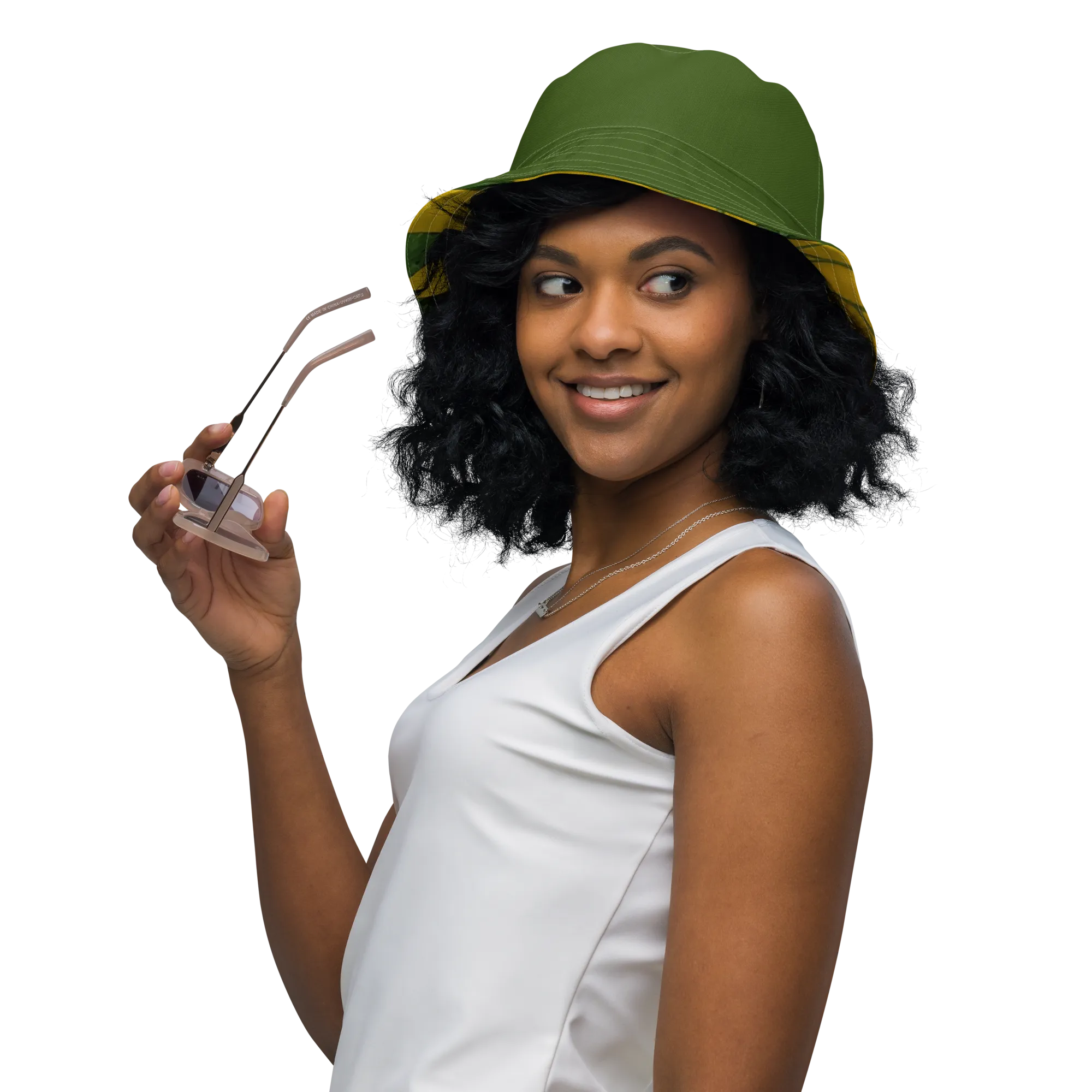 The FLOWER LOVE Collection - "Butterfly Beauty" Design Premium Reversible Bucket Hat - Dark Green Inside - Beach Hat, Gifts for Her