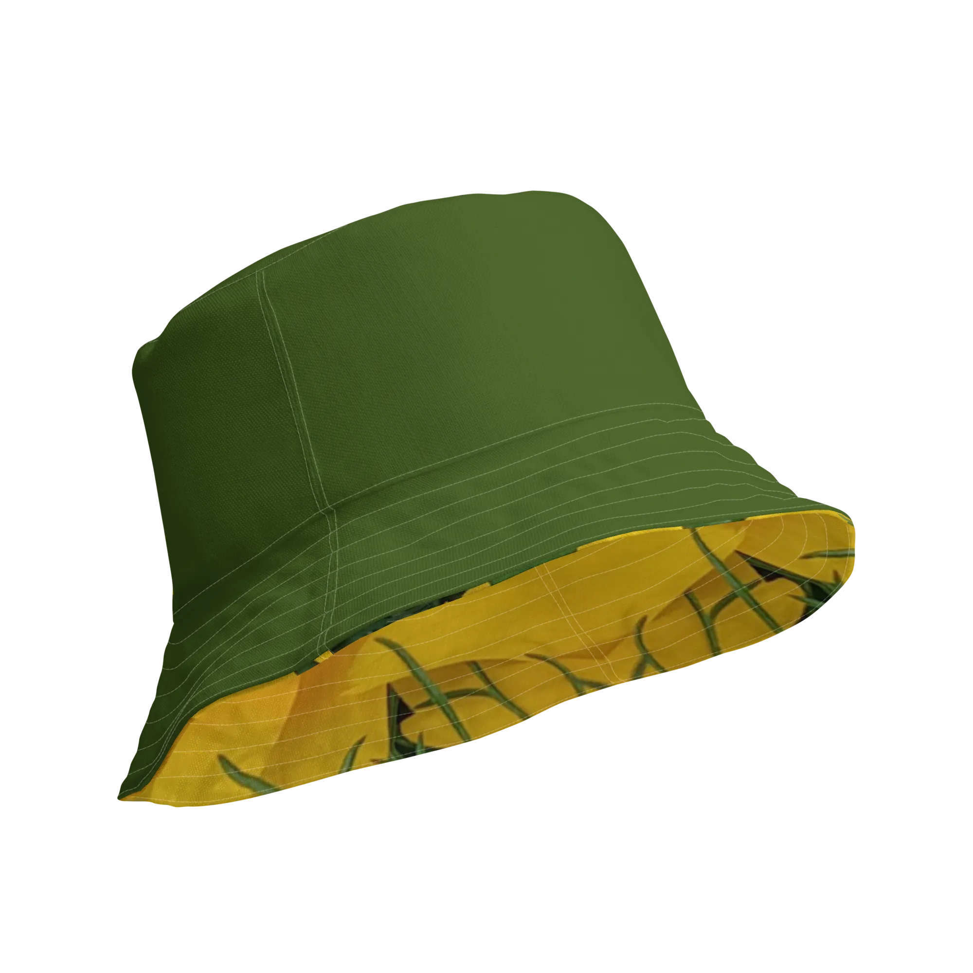 The FLOWER LOVE Collection - "Butterfly Beauty" Design Premium Reversible Bucket Hat - Dark Green Inside - Beach Hat, Gifts for Her