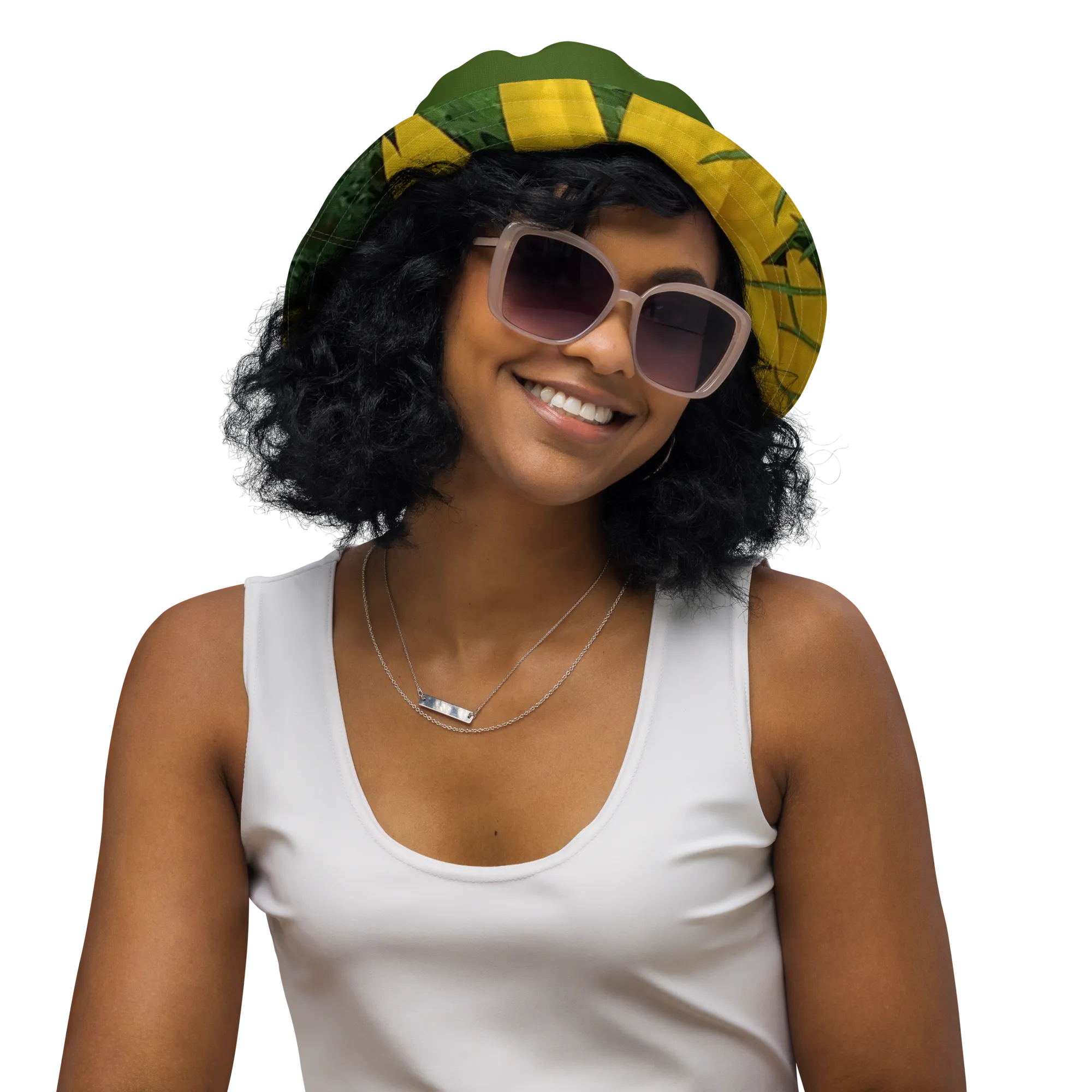 The FLOWER LOVE Collection - "Butterfly Beauty" Design Premium Reversible Bucket Hat - Dark Green Inside - Beach Hat, Gifts for Her