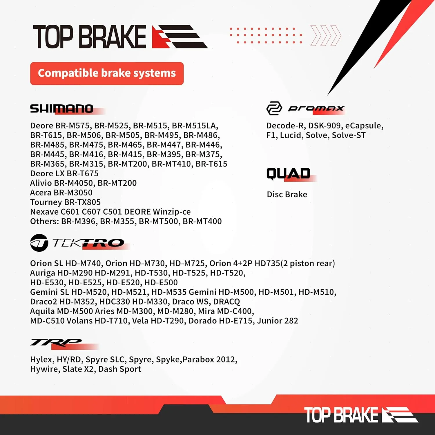 TOP BRAKE Disc Bike Brake Pads Compatible with Shimano Deore M515 M525 TRP Hylex TEKTRO Orion | MTB/eMTB/Gravel/Cross-Country(XC)/Rracing/Trail/All Mountain