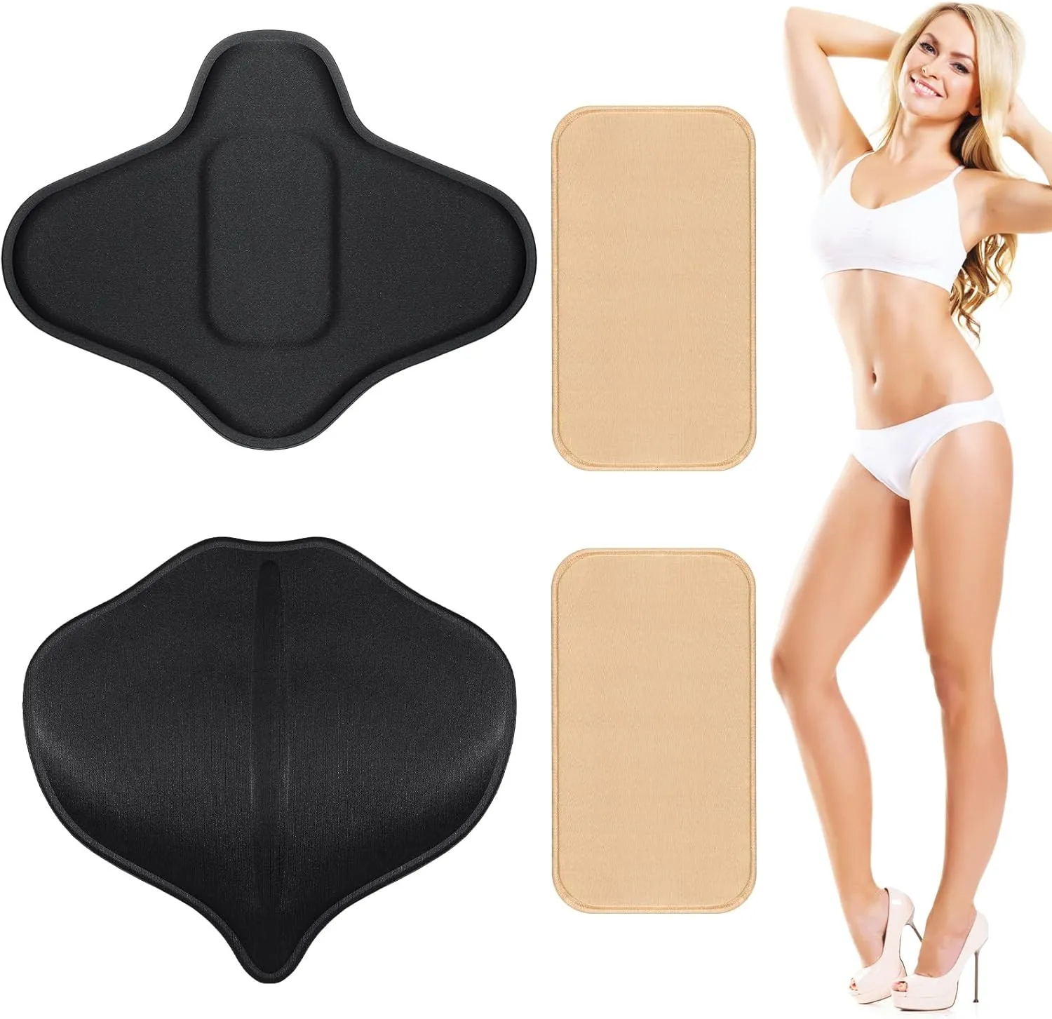 TrelaCo 4 Pcs Lipo Foam Board Set BBL Lumbar Molder AB Board Compression Abdominal Board Back Tummy Tuck Board Lumbar Supports (Black,Nude)