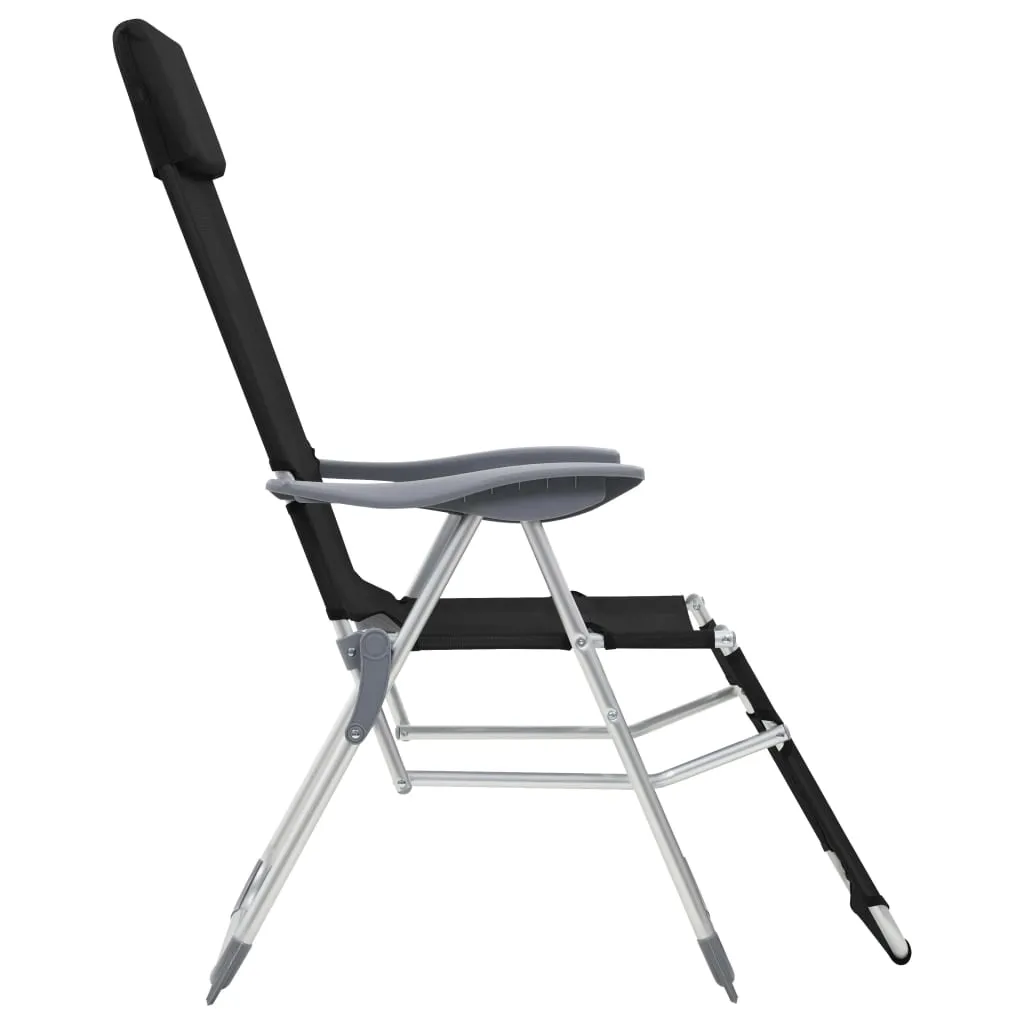 vidaXL Folding Camping Chairs with Footrests 2 pcs Black Textilene