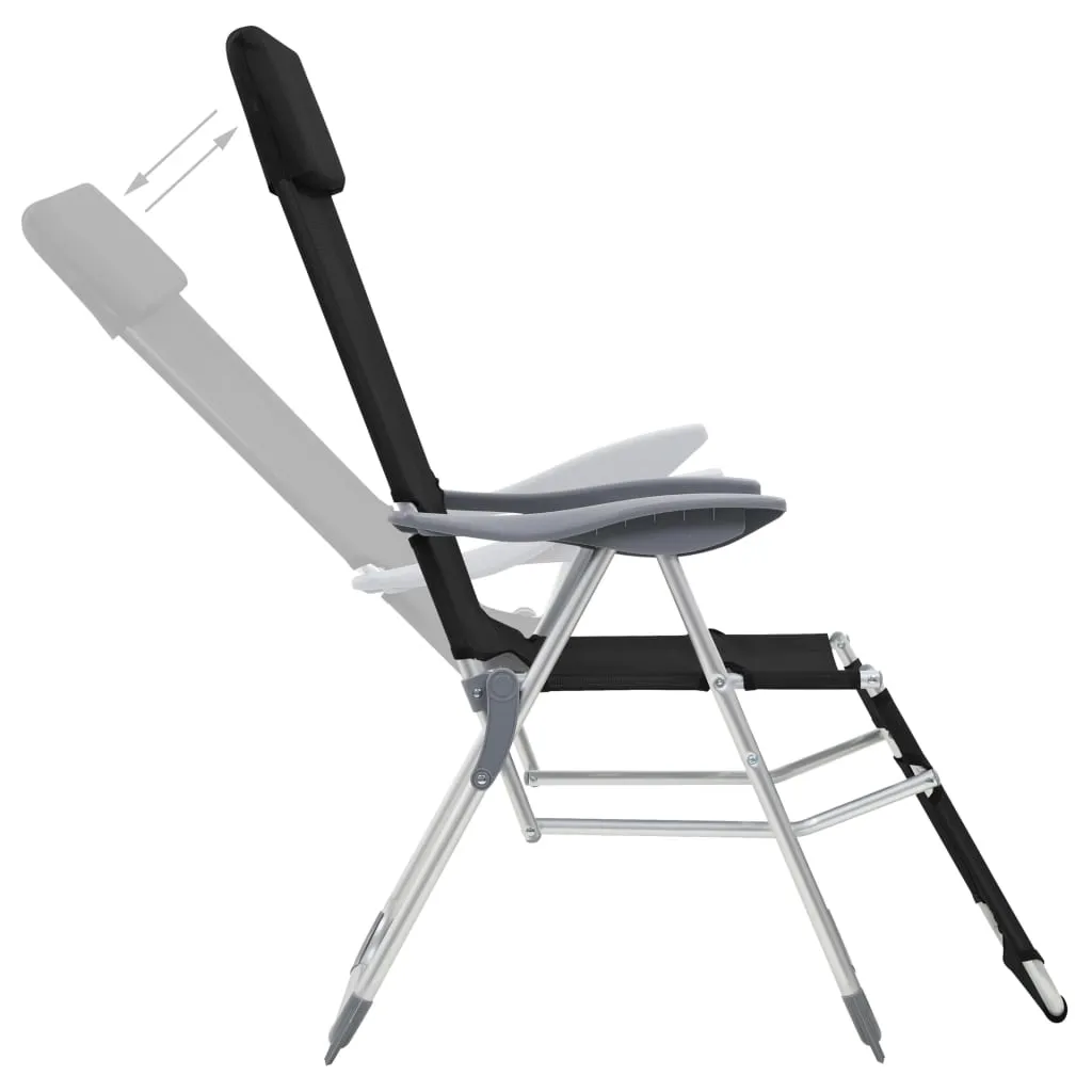 vidaXL Folding Camping Chairs with Footrests 2 pcs Black Textilene