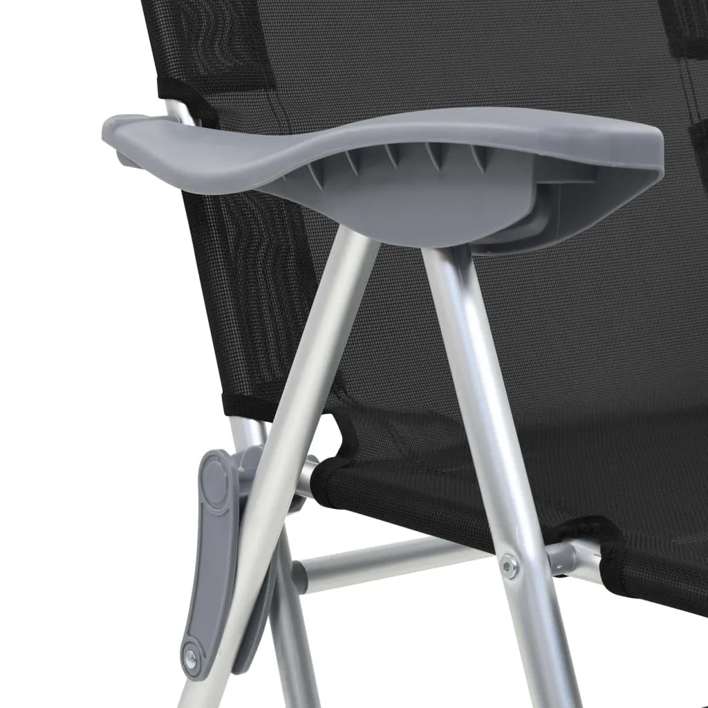 vidaXL Folding Camping Chairs with Footrests 2 pcs Black Textilene