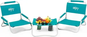 #WEJOY 2 Beach Chairs and Table Set Lightweight & Folding Backpack Beach Chair for Outdoor Beach Lawn Camping Picnic Cyan Beach Chairs Set