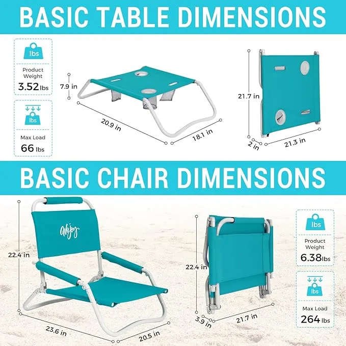 #WEJOY 2 Beach Chairs and Table Set Lightweight & Folding Backpack Beach Chair for Outdoor Beach Lawn Camping Picnic Cyan Beach Chairs Set