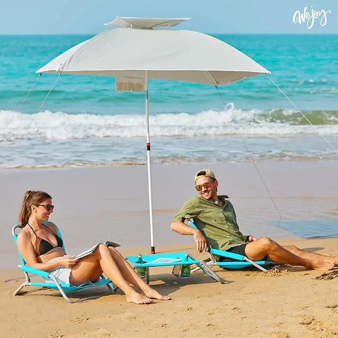 #WEJOY 2 Beach Chairs and Table Set Lightweight & Folding Backpack Beach Chair for Outdoor Beach Lawn Camping Picnic Cyan Beach Chairs Set