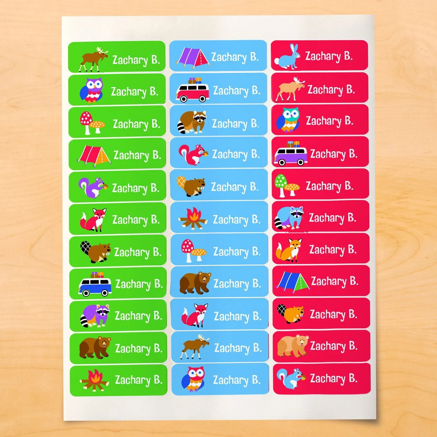 Woodland Camping Trip Personalized 33 CT Rectangle Waterproof Labels