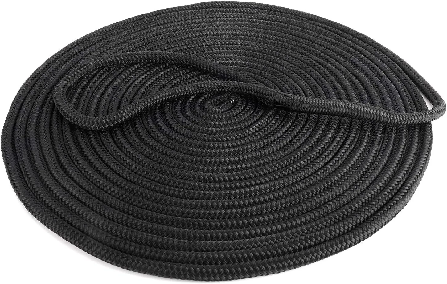 YaeMarine 2-Pack 5/8 Inch x 30ft Double Braid Nylon Dockline Dock Line Mooring Rope Marine Boat Dock Lines with 15" Loop Black