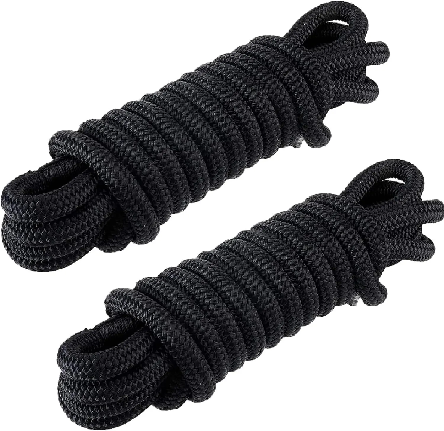 YaeMarine 2-Pack 5/8 Inch x 30ft Double Braid Nylon Dockline Dock Line Mooring Rope Marine Boat Dock Lines with 15" Loop Black