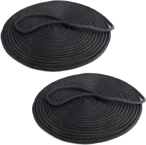 YaeMarine 2-Pack 5/8 Inch x 30ft Double Braid Nylon Dockline Dock Line Mooring Rope Marine Boat Dock Lines with 15" Loop Black