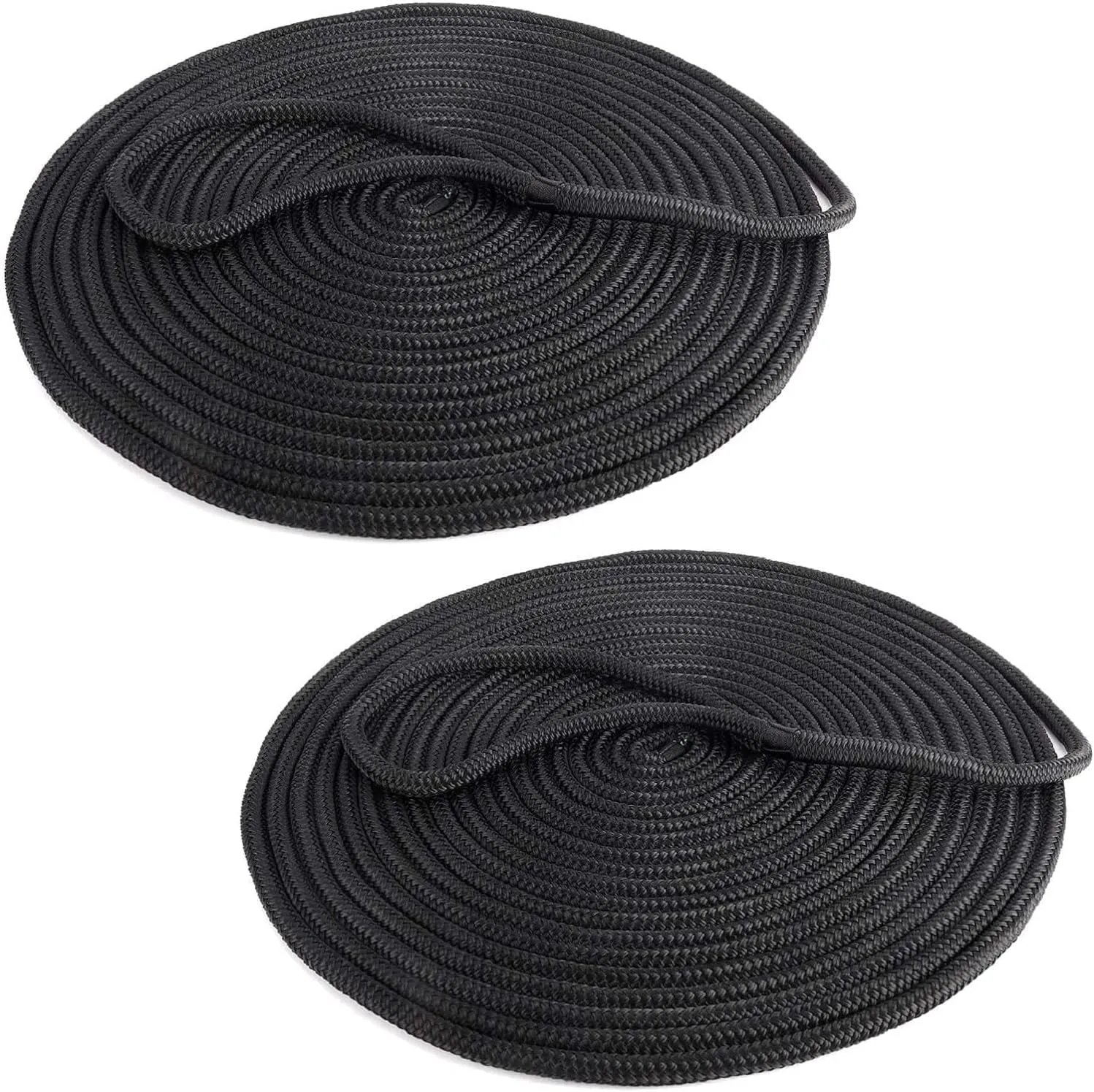 YaeMarine 2-Pack 5/8 Inch x 30ft Double Braid Nylon Dockline Dock Line Mooring Rope Marine Boat Dock Lines with 15" Loop Black